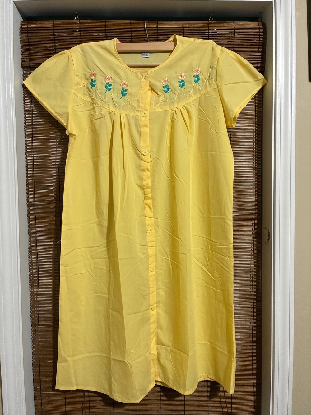 Darling Yellow Embroidered Button-Front House Dress